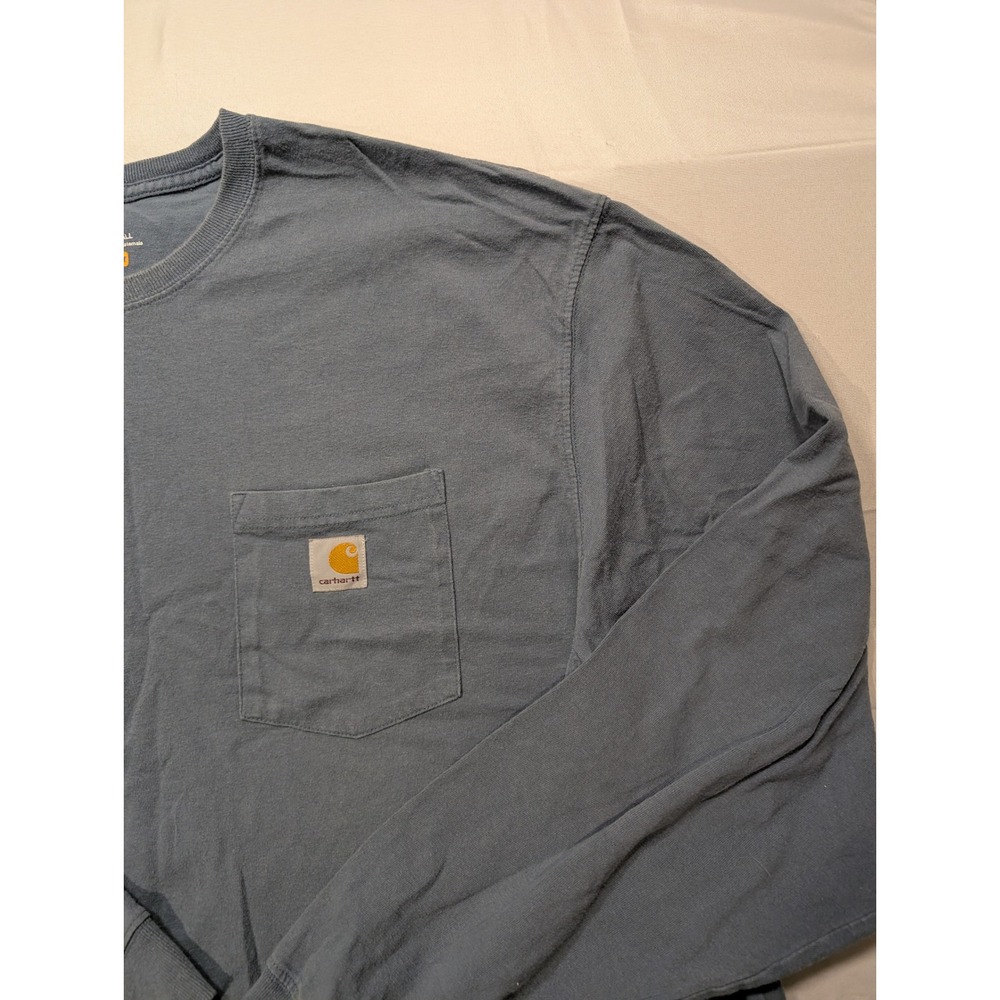 Carhartt Mens 2XL Tall Long Sleeve Pocket T-Shirt Blue Original Fit K126 - Picture 4 of 13